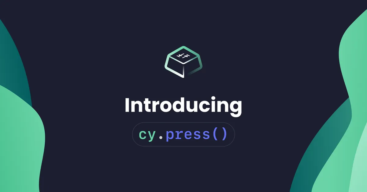 Abstract illustration of cy.press() command with text: Introducing cy.press()