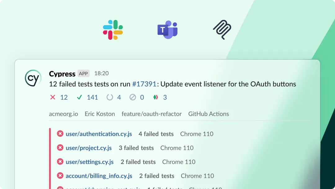 Integrated workflows: Slack, MS Teams, Cypress Cloud MCP