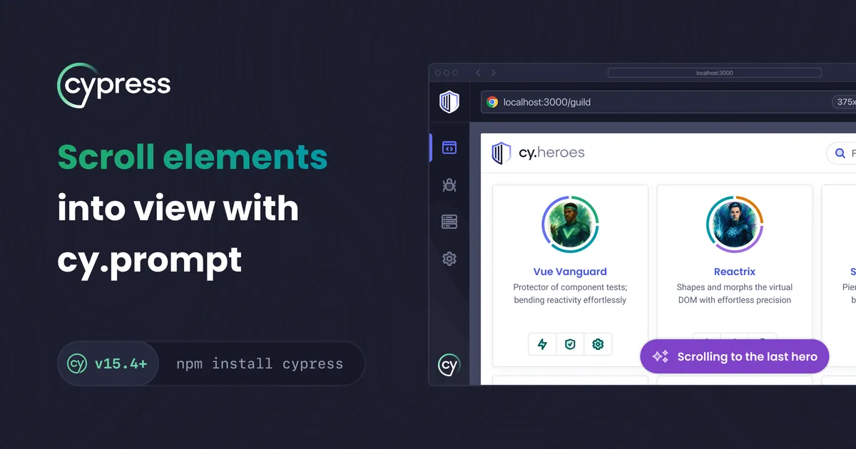 Scroll elements into view with cy.pr